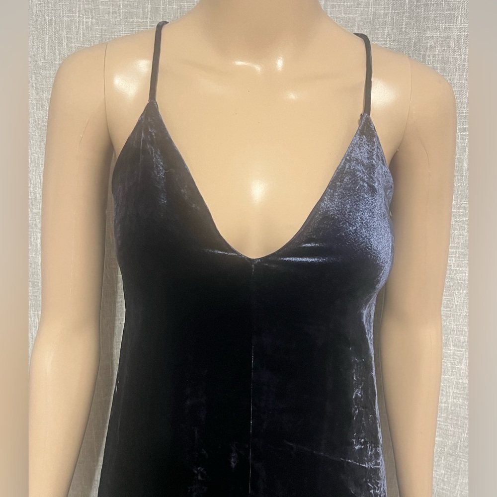 New*Theory Deep Navy Crinkle Velvet Spaghetti Straps  Knee Dress~Size:4~